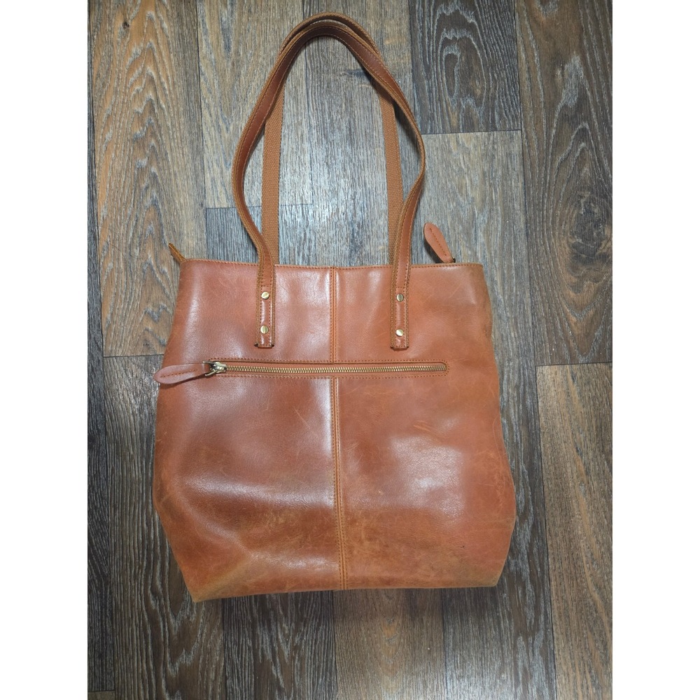 S-ZONE Womens Cognac Brown Cowhide Leather Tote Bag